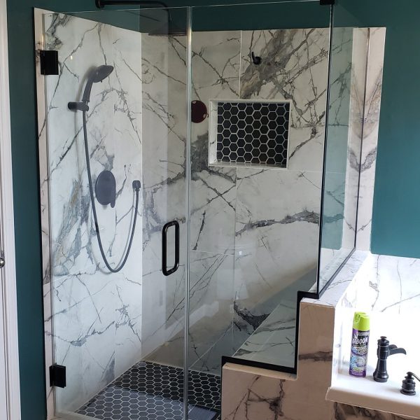 Shower - Frameless Door-Double Notched Panel-Return on Tub Wall