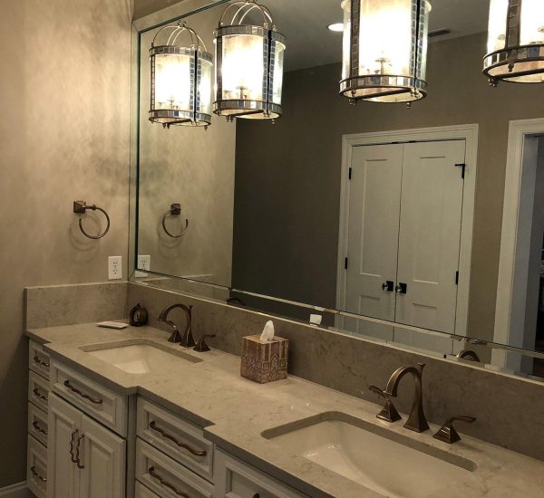 Vanity Mirror - Wall to Wall Bevel Overlay with (4) Cut-outs