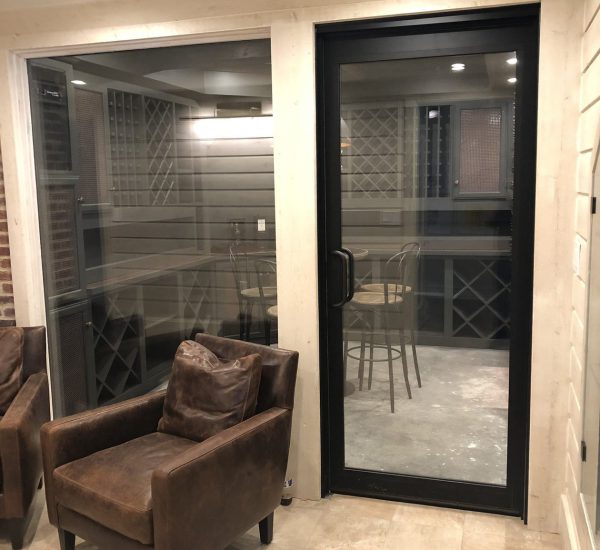 Wine Room - Commercial Door and Large Wood Stop Window